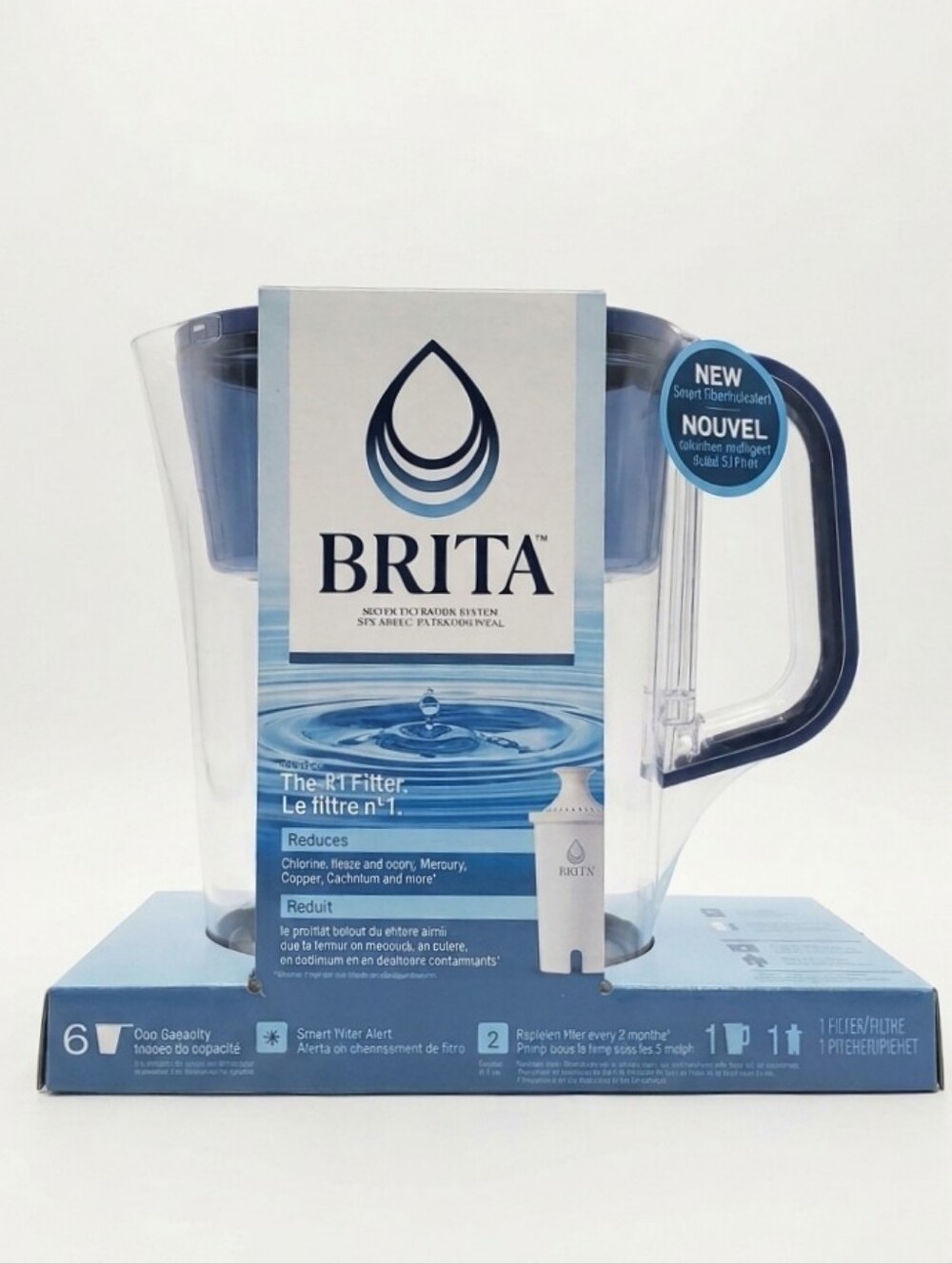 Brita Clear Pitcher with Dark Blue Handle and Light Blue Accents